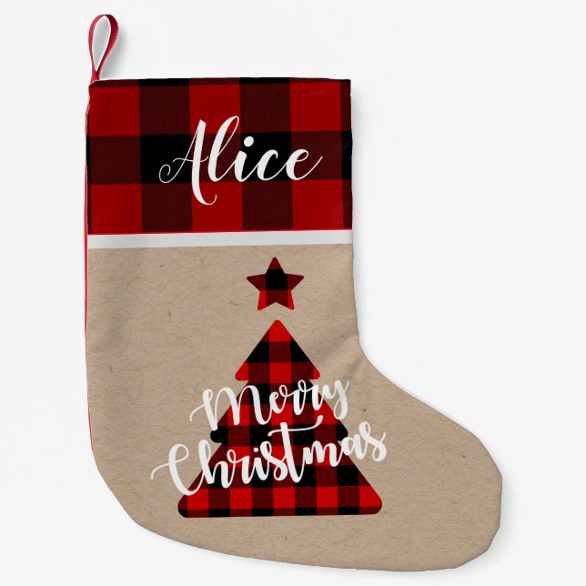 Buffalo plaid Christmas tree monogram Stocking (Front)