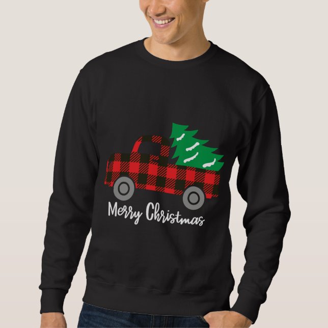 Buffalo Plaid Christmas Tree Red Truck Sweatshirt (Front)