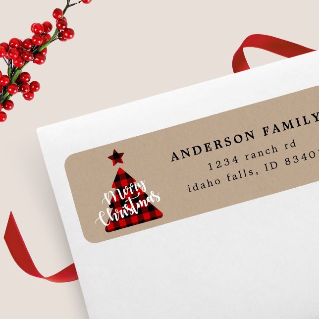 Buffalo Plaid Christmas Tree Return Address Label (Creator Uploaded)