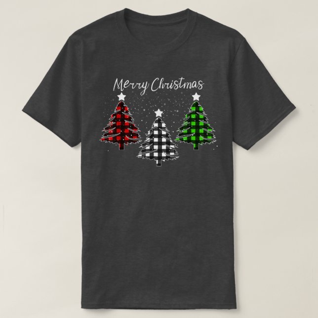 Buffalo Plaid Christmas Trees  for Mum Dad Kids  T-Shirt (Design Front)