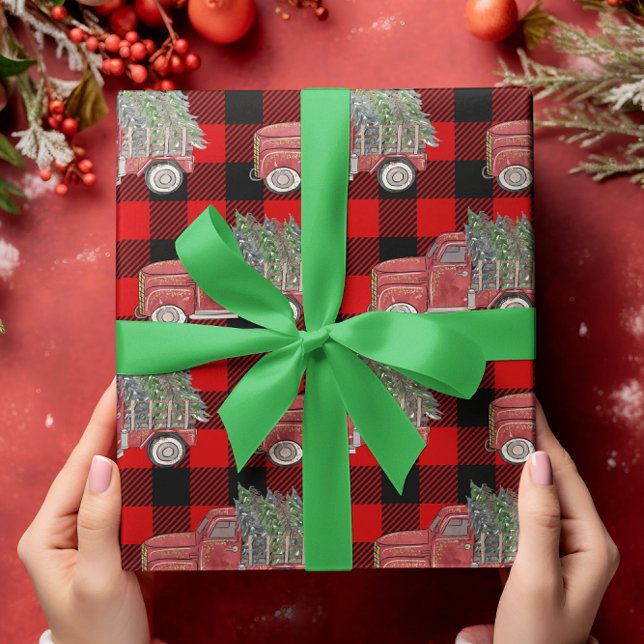 Buffalo Plaid Christmas Truck Rustic Country Wrapping Paper (Creator Uploaded)