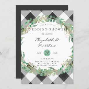 Buffalo Plaid Christmas Wreath Gold Wedding Shower Invitation