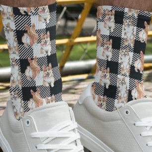 Buffalo Plaid Corgi Dog Watercolor   Socks