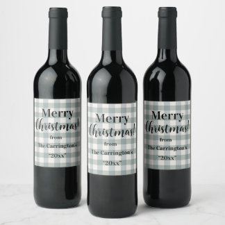 Buffalo Plaid Country Farmhouse Merry Christmas Wine Label