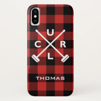 Buffalo Plaid Crossed Brooms Cell Phone Case - Red