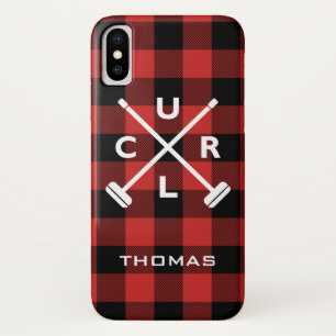 Buffalo Plaid Crossed Brooms Cell Phone Case - Red