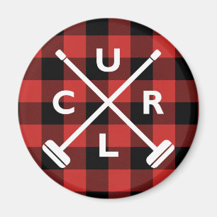 Buffalo Plaid Crossed Brooms Magnet - Red