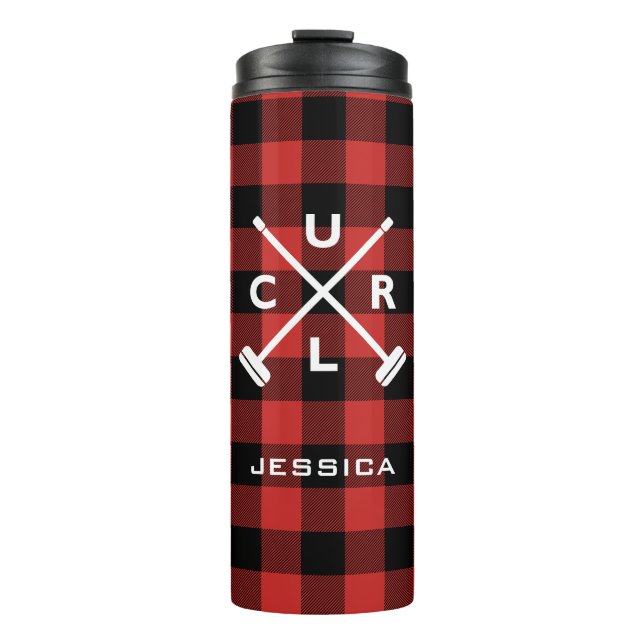 Buffalo Plaid Crossed Brooms Thermal Tumbler - Red (Front)