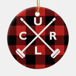 Buffalo Plaid Curling Christmas Ornament