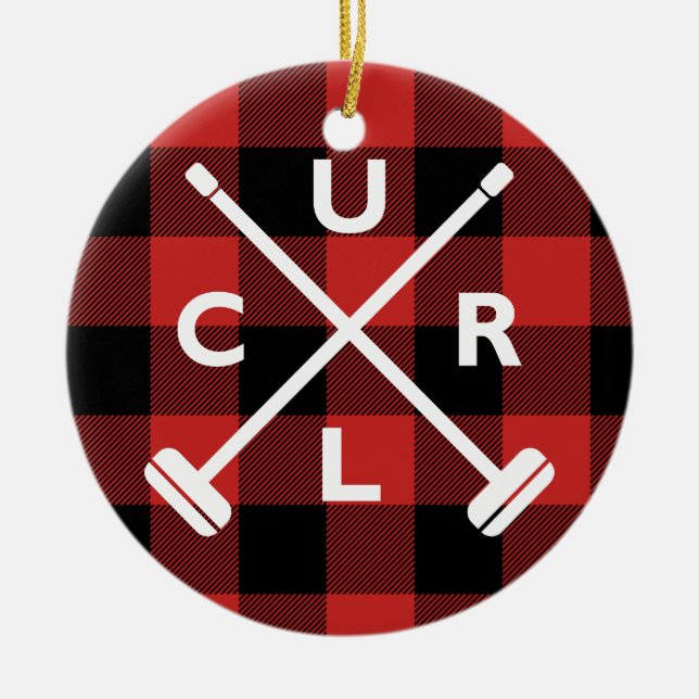 Buffalo Plaid Curling Christmas Ornament (Front)