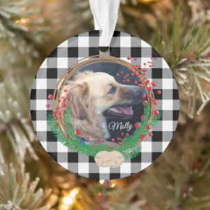 Buffalo Plaid Custom Dog Photo Acrylic Ornament