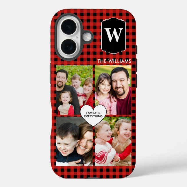 Buffalo Plaid Custom Monogram 4-Photos  Case-Mate iPhone Case (Back)