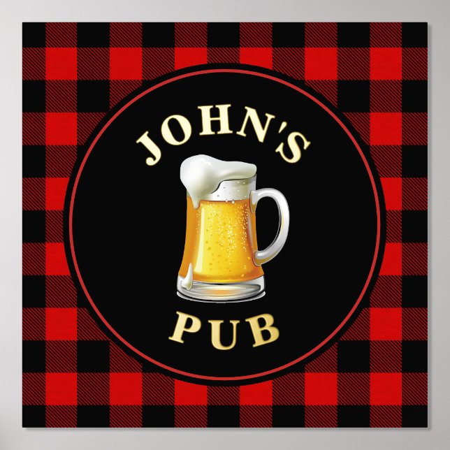 Buffalo Plaid Custom Pub Sign with Name (Front)