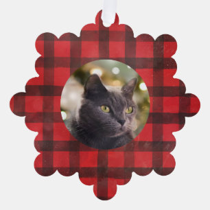 Buffalo Plaid Customised With Your Cat Tree Decoration Card