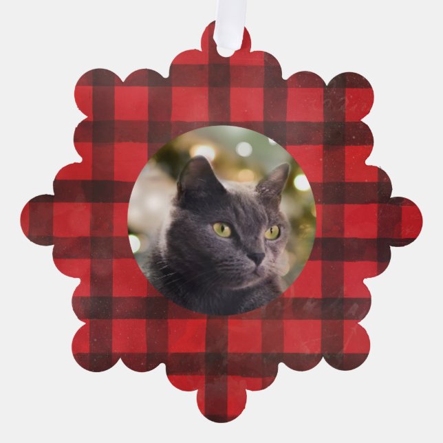 Buffalo Plaid Customised With Your Cat Tree Decoration Card (Front)