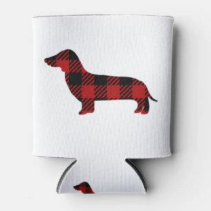 Buffalo Plaid Dachshund Can Cooler