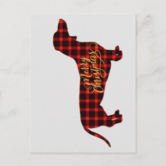 Buffalo Plaid Dachshund Christmas Postcard
