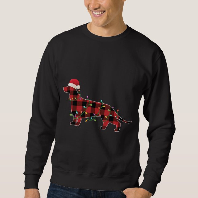 Buffalo Plaid Dachshund Funny Dog Lover Merry Chri Sweatshirt (Front)