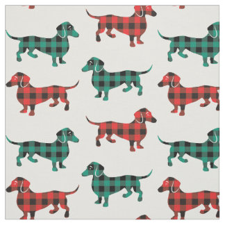 Buffalo Plaid Dachshunds Christmas Colours Fabric