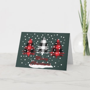 buffalo plaid decorated christmas pine trees card