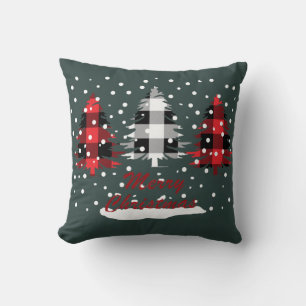 buffalo plaid decorated christmas pine trees cushion