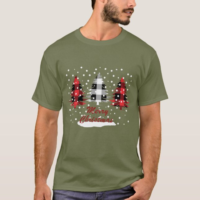 buffalo plaid decorated christmas pine trees T-Shirt (Front)