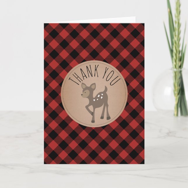 Buffalo Plaid Deer Baby Shower Thank You (Front)
