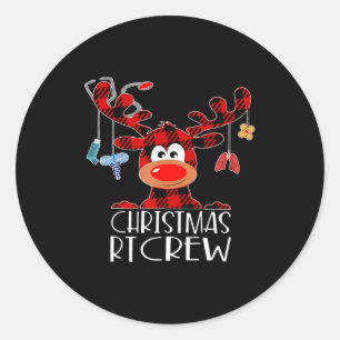 Buffalo Plaid Deer Christmas Rt Crew Resratory The Classic Round Sticker