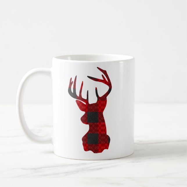 Buffalo Plaid Deer Coffee Mug (Left)