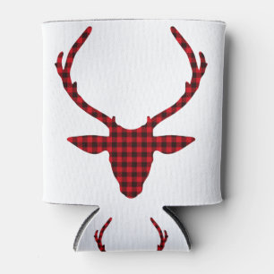 Buffalo Plaid Deer Deer Christmas Antlers Holiday. Can Cooler
