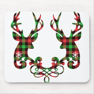 Buffalo Plaid Deer Deer Christmas Antlers Holiday Mouse Pad