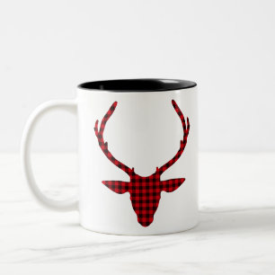 Buffalo Plaid Deer Deer Christmas Antlers Holiday. Two-Tone Coffee Mug