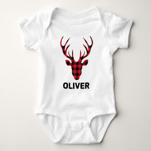 Buffalo Plaid Deer Head Family Baby Bodysuit