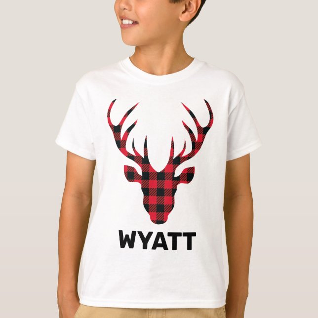 Buffalo Plaid Deer Head Family T-Shirt (Front)