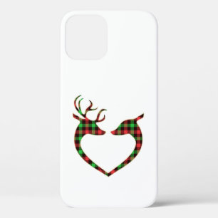 Buffalo-plaid-deer-heart-shape-deer iPhone 12 Case