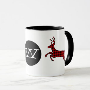 Buffalo Plaid Deer Monogrammed Mug