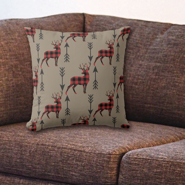 Buffalo Plaid Deer on Tan Reversible Cushion (Creator Uploaded)