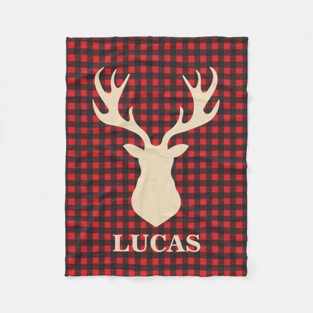 Buffalo plaid deer personalised blanket (Front)