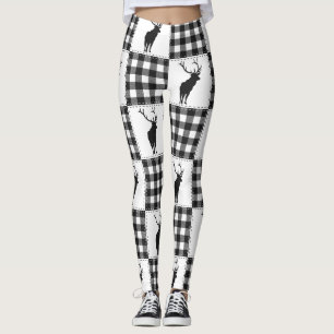 Buffalo Plaid Deer Rustic Woodland Pattern Leggings