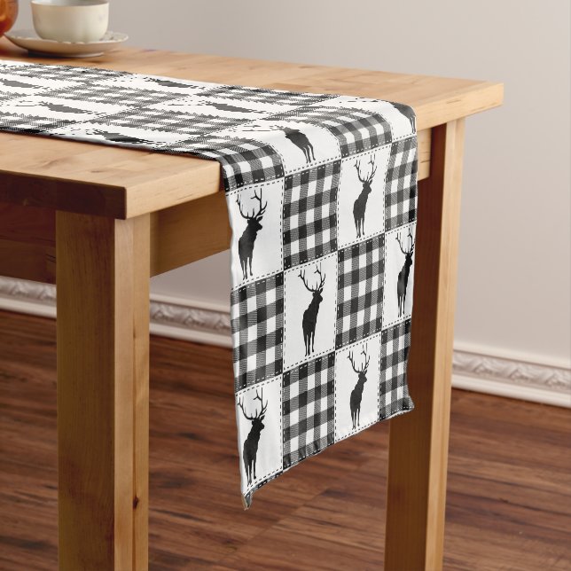 Buffalo Plaid Deer Rustic Woodland Pattern Short Table Runner (In Situ)