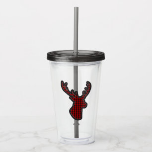 Buffalo Plaid Deer Scrapbook Motif Acrylic Tumbler