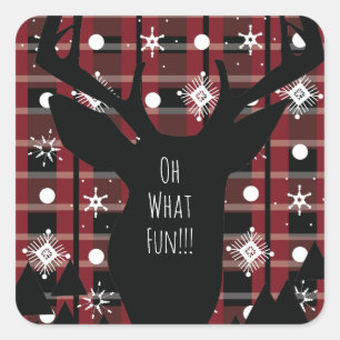 Buffalo Plaid Deer Snowflakes Christmas Party Square Sticker
