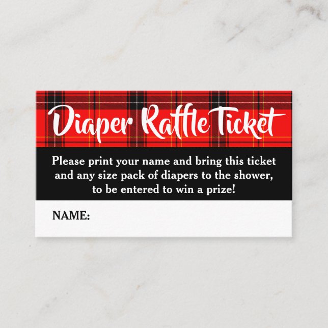 Buffalo Plaid Diaper Raffle Ticket Baby Shower Enclosure Card (Front)