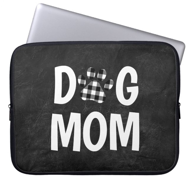 Buffalo Plaid DOG MOM Pawprint Laptop Sleeve (Front)