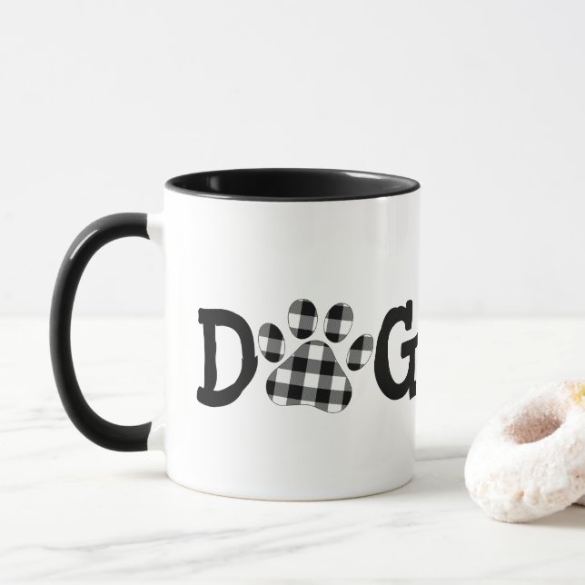 Buffalo Plaid Dog Mum Pawprints  Mug (With Donut)