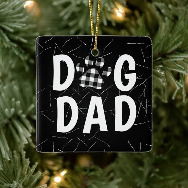 Buffalo Plaid Dog Pawprint with Dog Hair  Ceramic Ornament (Tree)