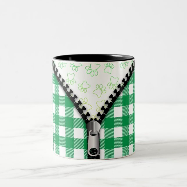 Buffalo Plaid Dog Paws  Two-Tone Coffee Mug (Center)