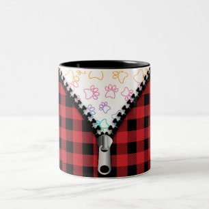 Buffalo Plaid Dog Paws Two-Tone Coffee Mug