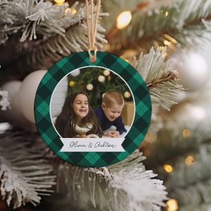 Buffalo Plaid Double Sided Personalised Photo Ceramic Ornament
