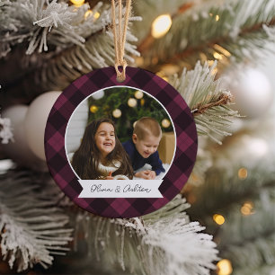 Buffalo Plaid Double Sided Personalised Photo Ceramic Ornament